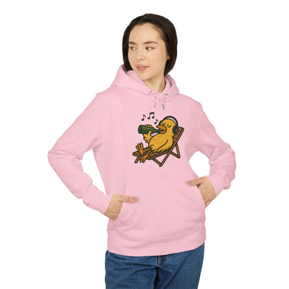 Chillente Hoodie (Brustprint) – Lustiger Unisex Kapuzenpullover mit Ente, Bier & Musik-Motiv | Perfekt für Freizeit, Festivals & Sommer