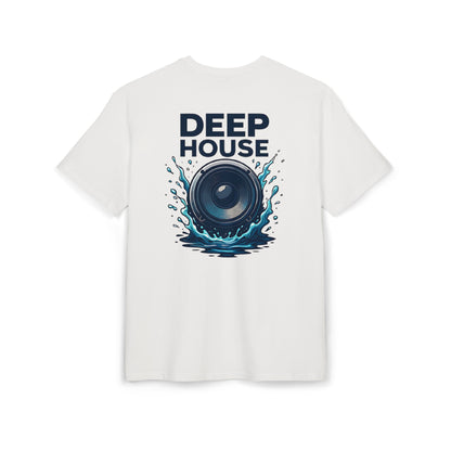 Deep House T-Shirt (Rückenprint) – Stylisches EDM Shirt mit Lautsprecher & Wasser Splash Motiv – Unisex Festival & Clubwear