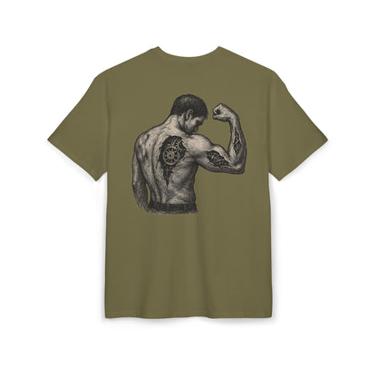 Biomechanik Muskel T-Shirt Unisex (Rückenprint) – Cyborg Body Design mit Zahnrädern & Maschinenstrukturen | Futuristisches Techwear Shirt für Fitness & Sci-Fi Fans