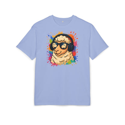 Cooles Schaf T-Shirt (Brustprint) – Lustiges Streetwear Shirt mit Kopfhörer-Schaf & Farbspritzer-Design | Unisex