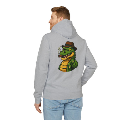 Gangster Alligator Hoodie (Rückenprint) – Cooler Unisex Kapuzenpullover mit Krokodil, Zigarre & Hut im Comic Style