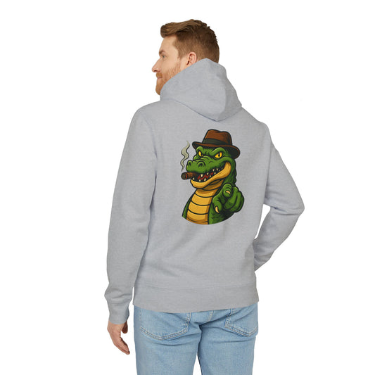 Gangster Alligator Hoodie (Rückenprint) – Cooler Unisex Kapuzenpullover mit Krokodil, Zigarre & Hut im Comic Style