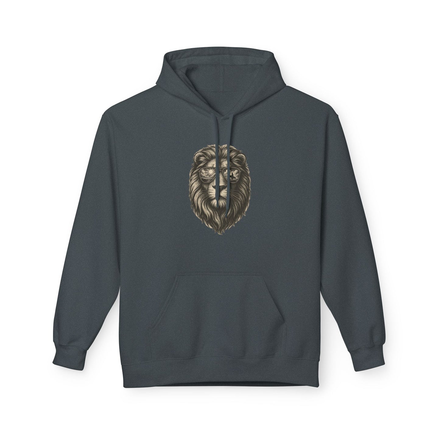 Löwe mit Sonnenbrille Hoodie (Brustprint) – Stylischer Unisex Kapuzenpullover mit Löwenmotiv für Tierfreunde & Streetwear-Fans
