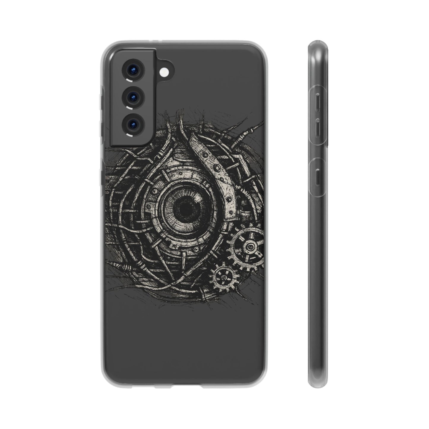 Biomechanisches Auge Handyhülle – Futuristisches Cyberpunk Design mit Zahnrädern & Kabeln | Schutzhülle für iPhone & Android