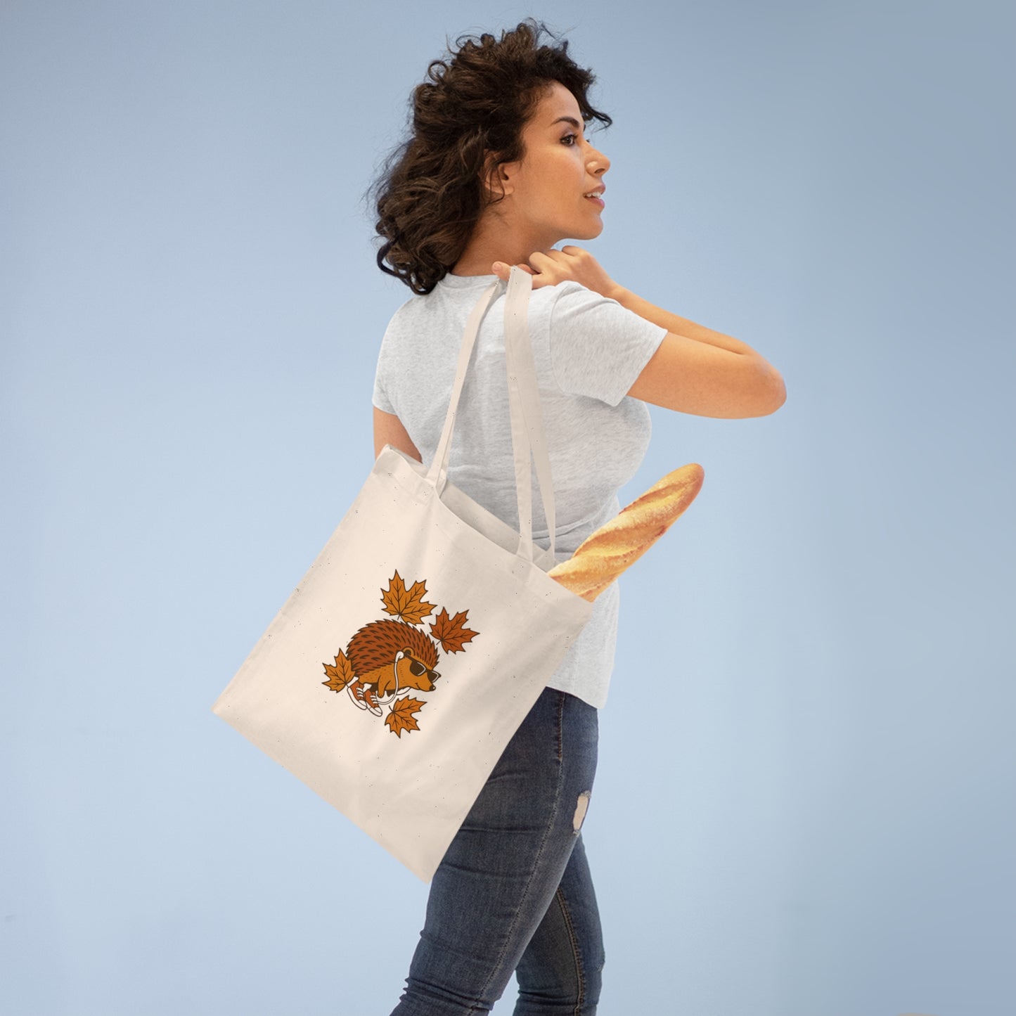 Herbst Igel Jutebeutel – Lustige Stofftasche mit Cartoon-Design, Sonnenbrille & Ahornblättern