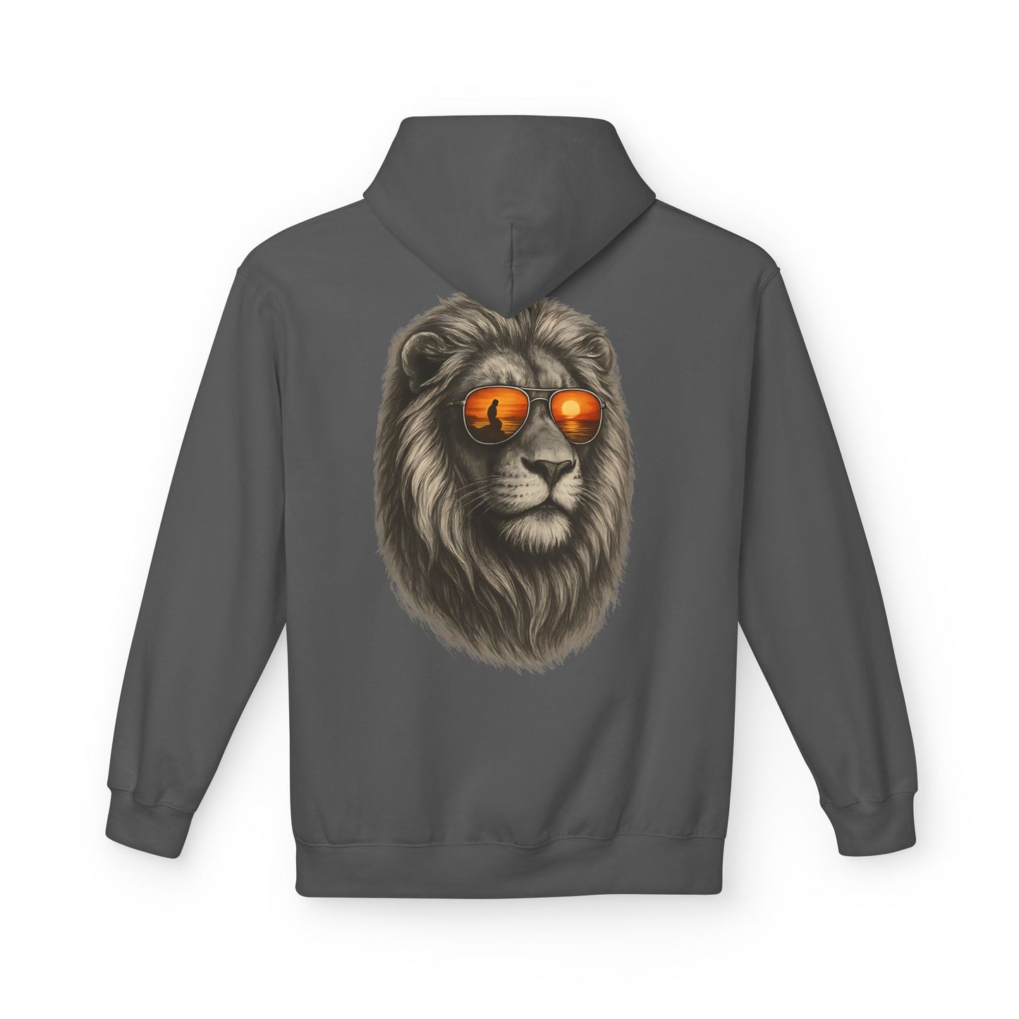 Löwen Hoodie Unisex (Rückenprint) – Stylischer Kapuzenpullover mit Sonnenbrillen-Löwe | Tiermotiv Streetwear für Damen & Herren