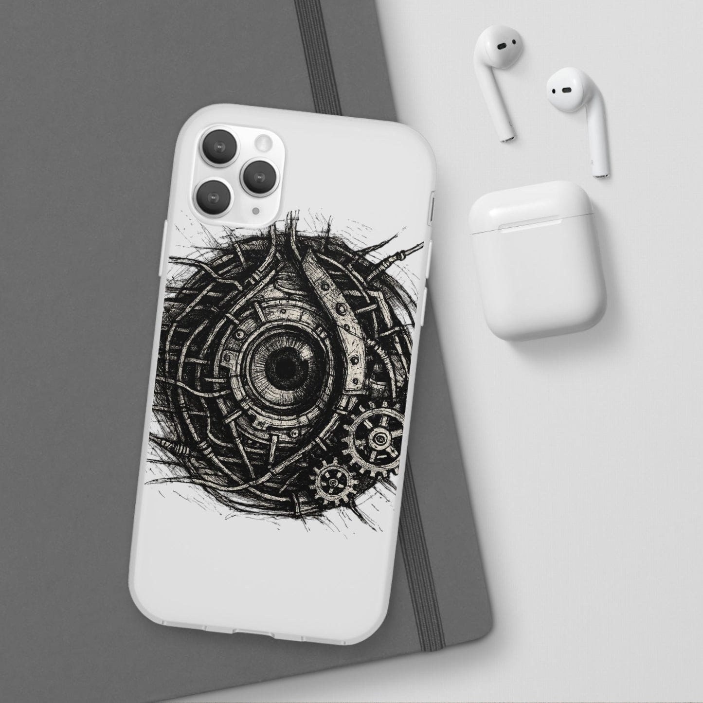 Biomechanisches Auge Handyhülle – Futuristisches Cyberpunk Design mit Zahnrädern & Kabeln | Schutzhülle für iPhone & Android