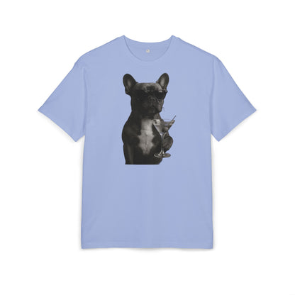 Cooler Hund T-Shirt (Brustprint) – Französische Bulldogge mit Sonnenbrille & Martini – Lustiges Tiermotiv für Unisex Streetwear