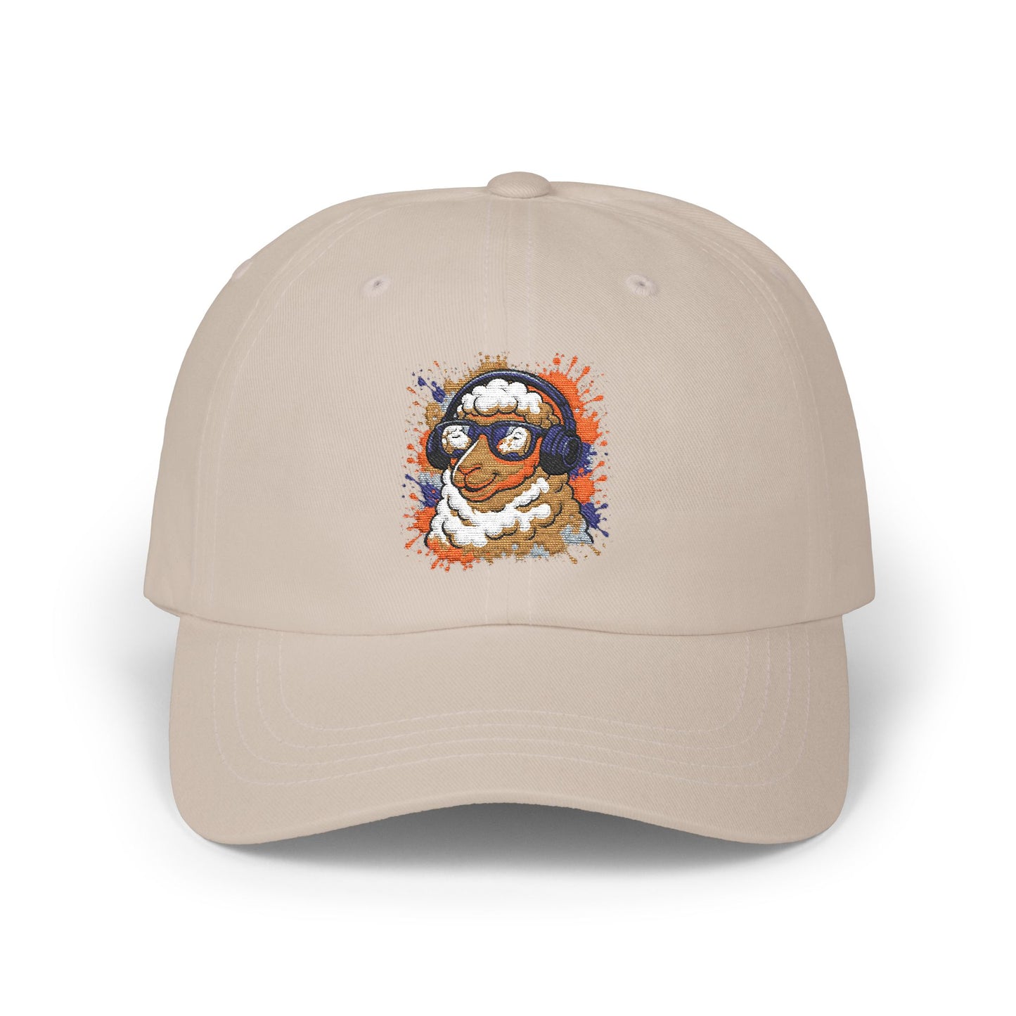 Schaf Cap – Stylische Unisex Basecap mit Kopfhörer-Schaf & buntem Farbspritzer-Design