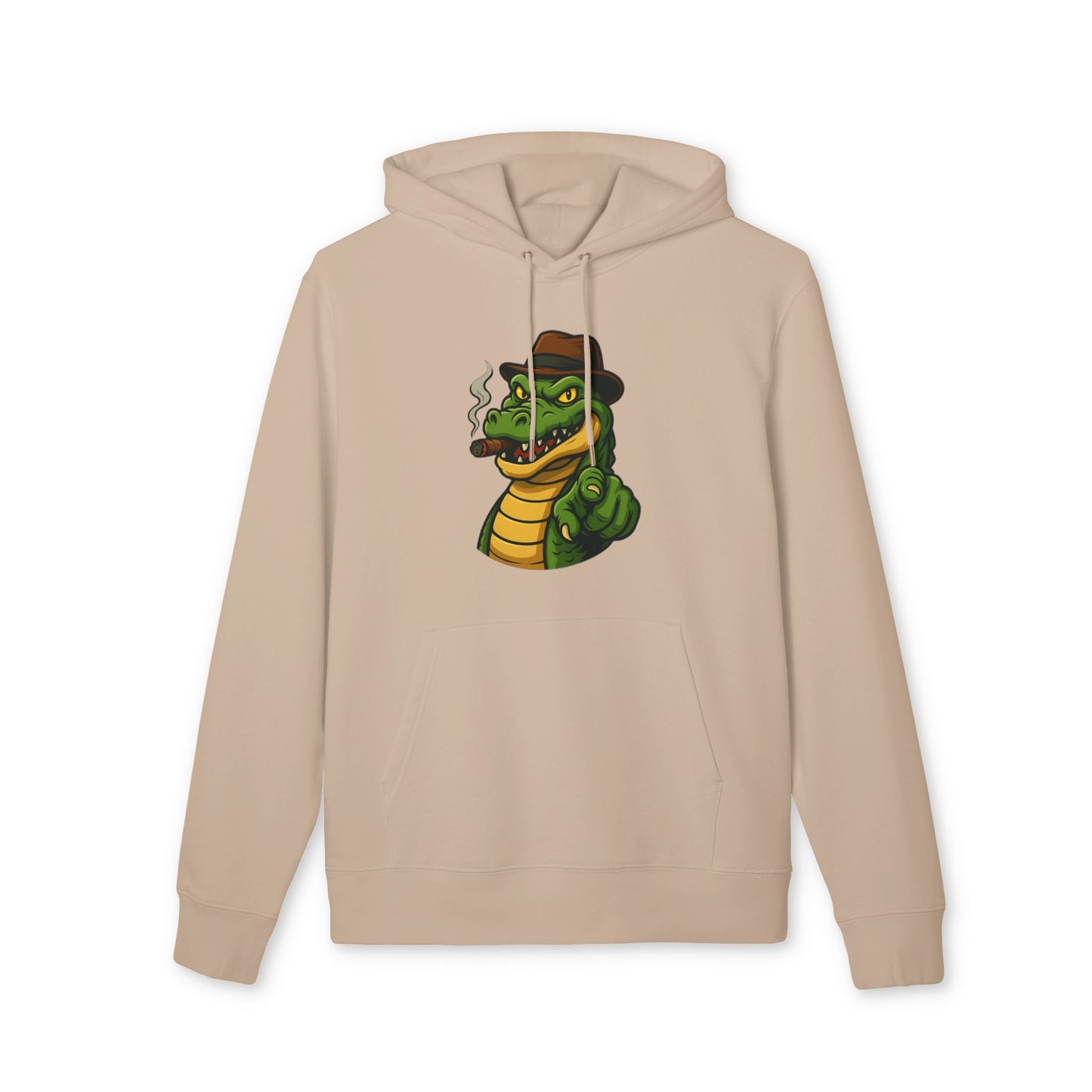 Gangster Alligator Hoodie (Brustprint) – Cooler Unisex Kapuzenpullover mit Krokodil, Zigarre & Hut im Comic Style