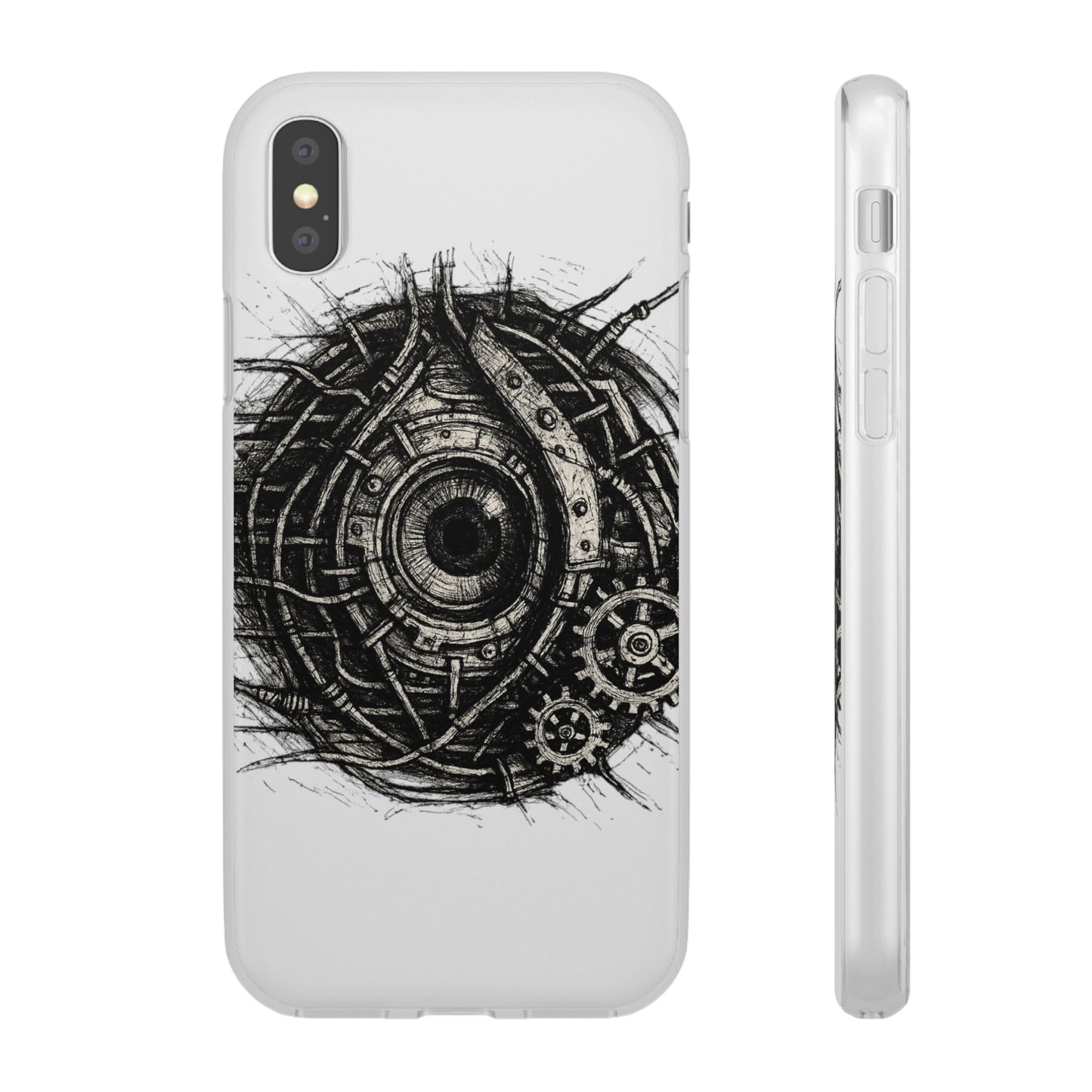 Biomechanisches Auge Handyhülle – Futuristisches Cyberpunk Design mit Zahnrädern & Kabeln | Schutzhülle für iPhone & Android