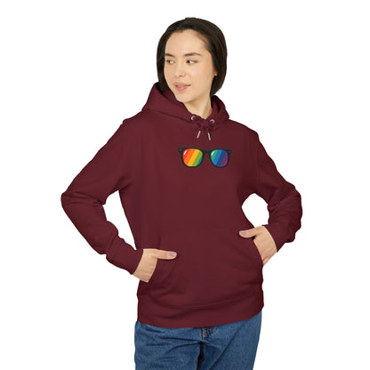 Regenbogen Sonnenbrille Hoodie (Brustprint) – Unisex Kapuzenpullover im bunten Pride Design für Festival & Streetwear
