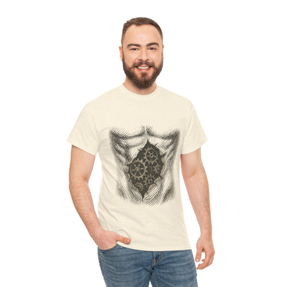 Biomechanik T-Shirt Unisex (Brustprint) – Realistisches Zahnräder-in-der-Haut Design | Steampunk & Cyborg Look für Technikfans