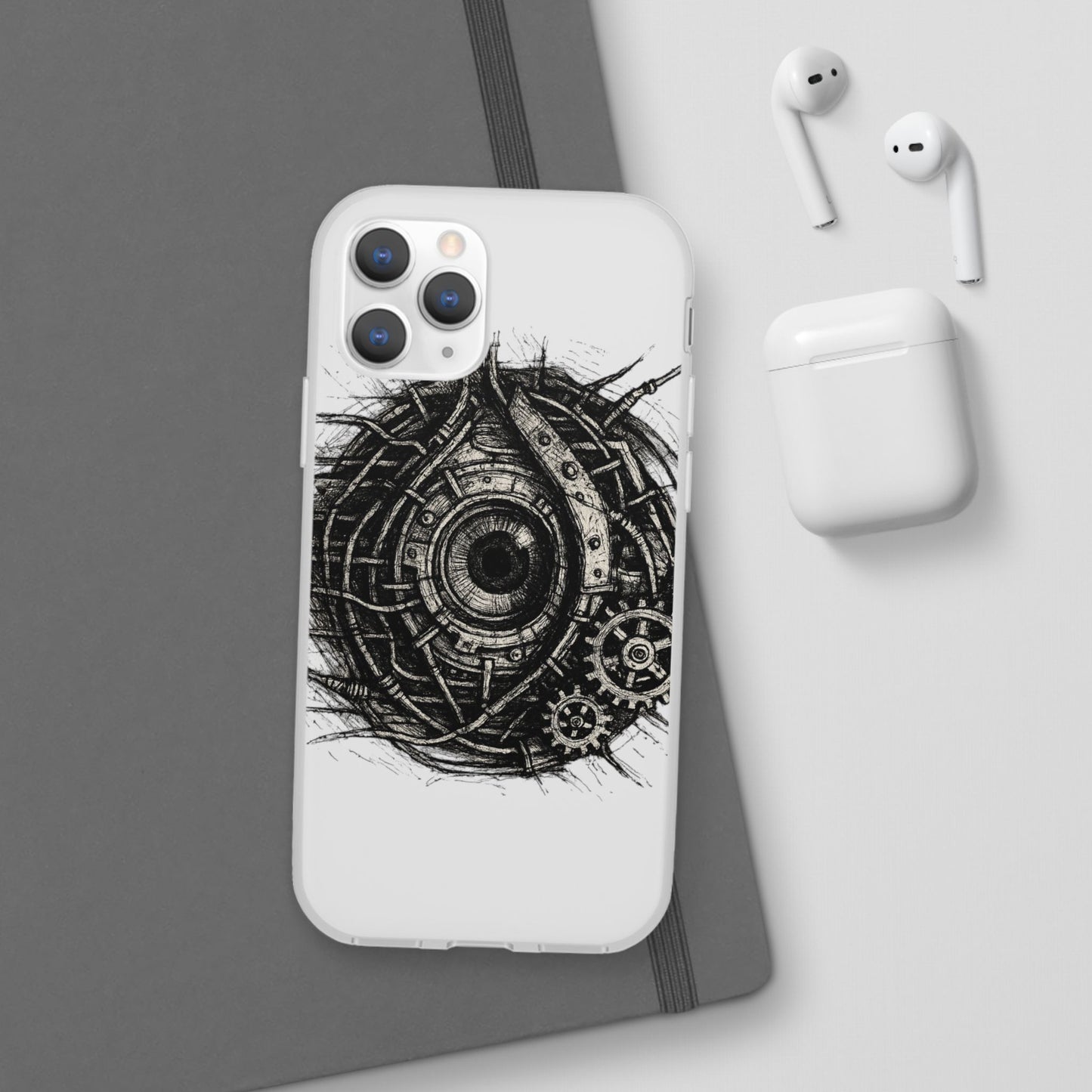 Biomechanisches Auge Handyhülle – Futuristisches Cyberpunk Design mit Zahnrädern & Kabeln | Schutzhülle für iPhone & Android