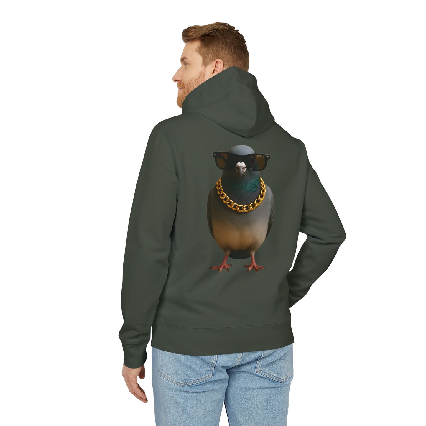 Gangster Taube Hoodie (Rückenprint) – Lustiger Streetstyle Kapuzenpullover mit Vogel Motiv – Oversize Unisex Hoodie für Herren & Damen