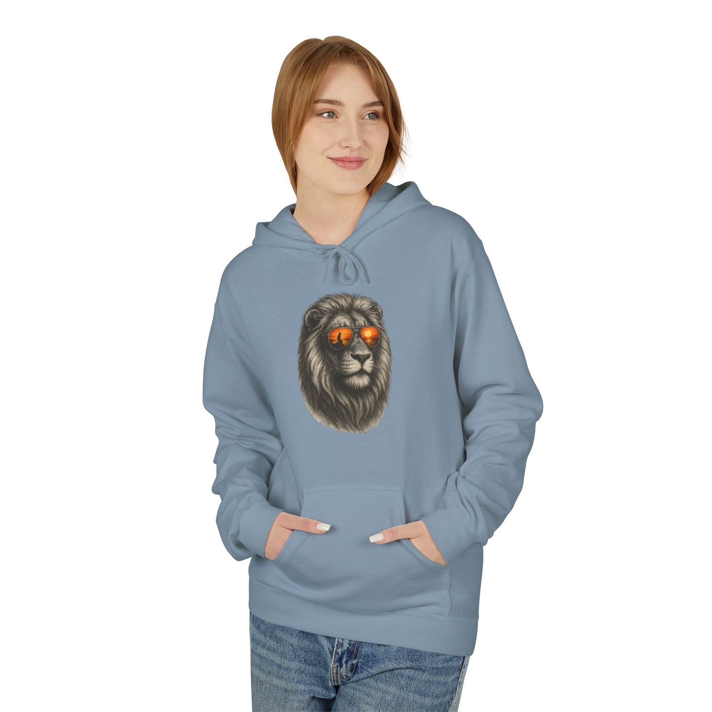 Löwen Hoodie Unisex (Brustprint) – Stylischer Kapuzenpullover mit Sonnenbrillen-Löwe | Tiermotiv Streetwear für Damen & Herren