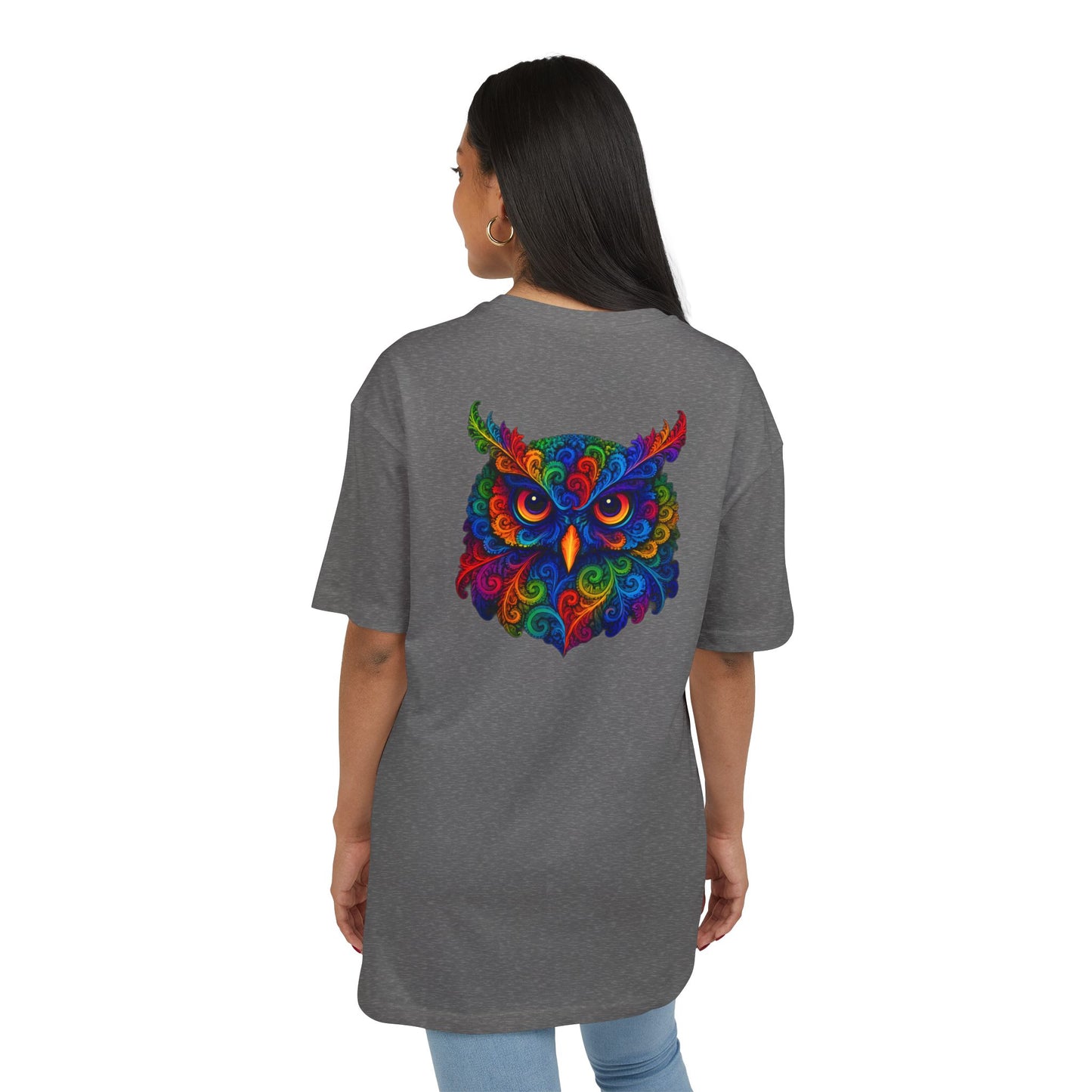 Buntes Eulen T-Shirt (Rückenprint) – Psychedelisches Tiermotiv im Boho-Stil – Unisex Shirt mit farbenfrohem, detailliertem Eulen-Design