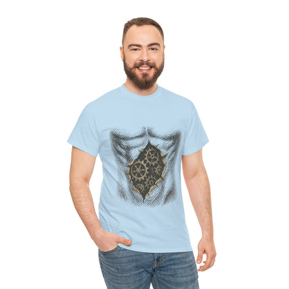 Biomechanik T-Shirt Unisex (Brustprint) – Realistisches Zahnräder-in-der-Haut Design | Steampunk & Cyborg Look für Technikfans