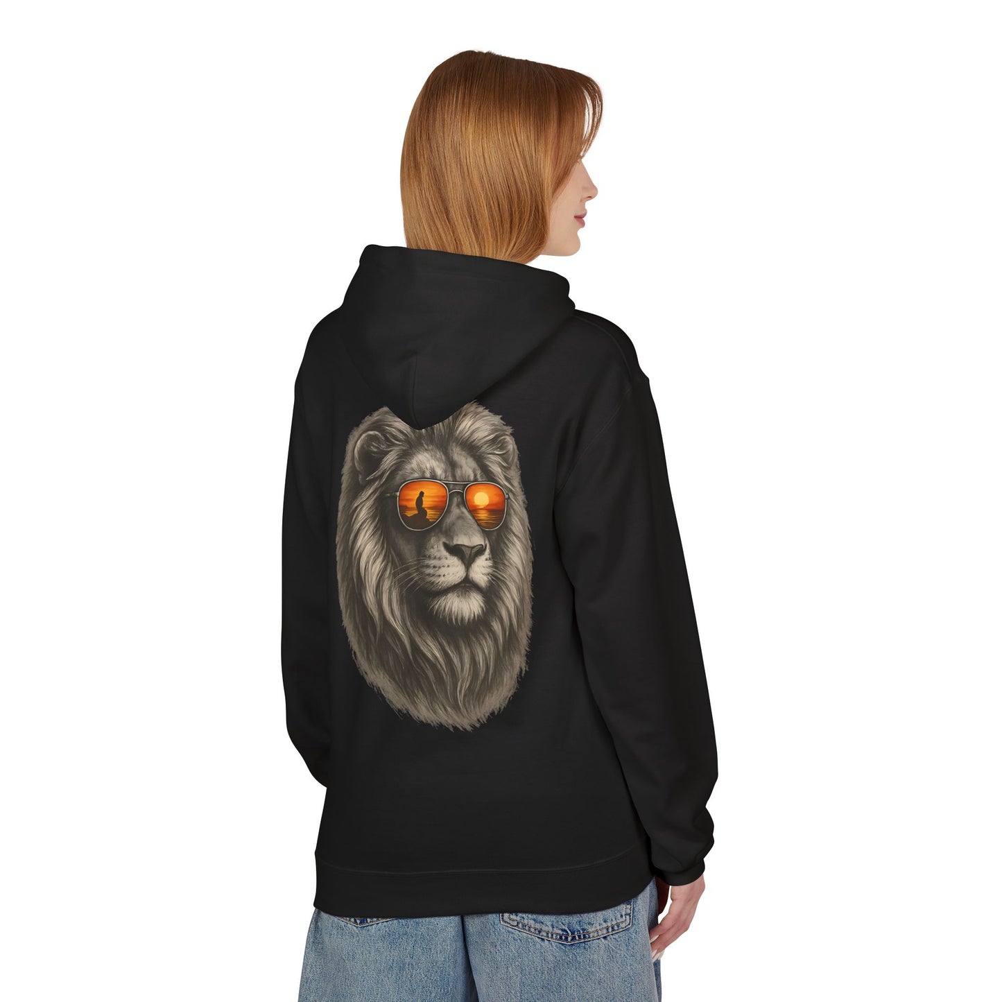 Löwen Hoodie Unisex (Rückenprint) – Stylischer Kapuzenpullover mit Sonnenbrillen-Löwe | Tiermotiv Streetwear für Damen & Herren