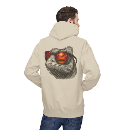 Chamäleon Hoodie Unisex (Rückenprint) – Retro Tiermotiv mit Sonnenbrille & Disco-Design – Lustiger Kapuzenpullover für Festival, Streetwear & Geschenkideen