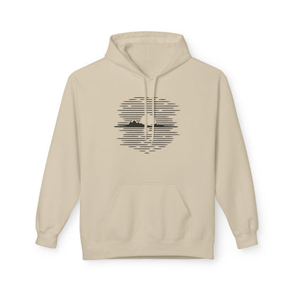 Unisex Hoodie mit Berg-Sonnenuntergang Design (Brustprint) – Minimalistischer Natur Pullover aus Baumwolle