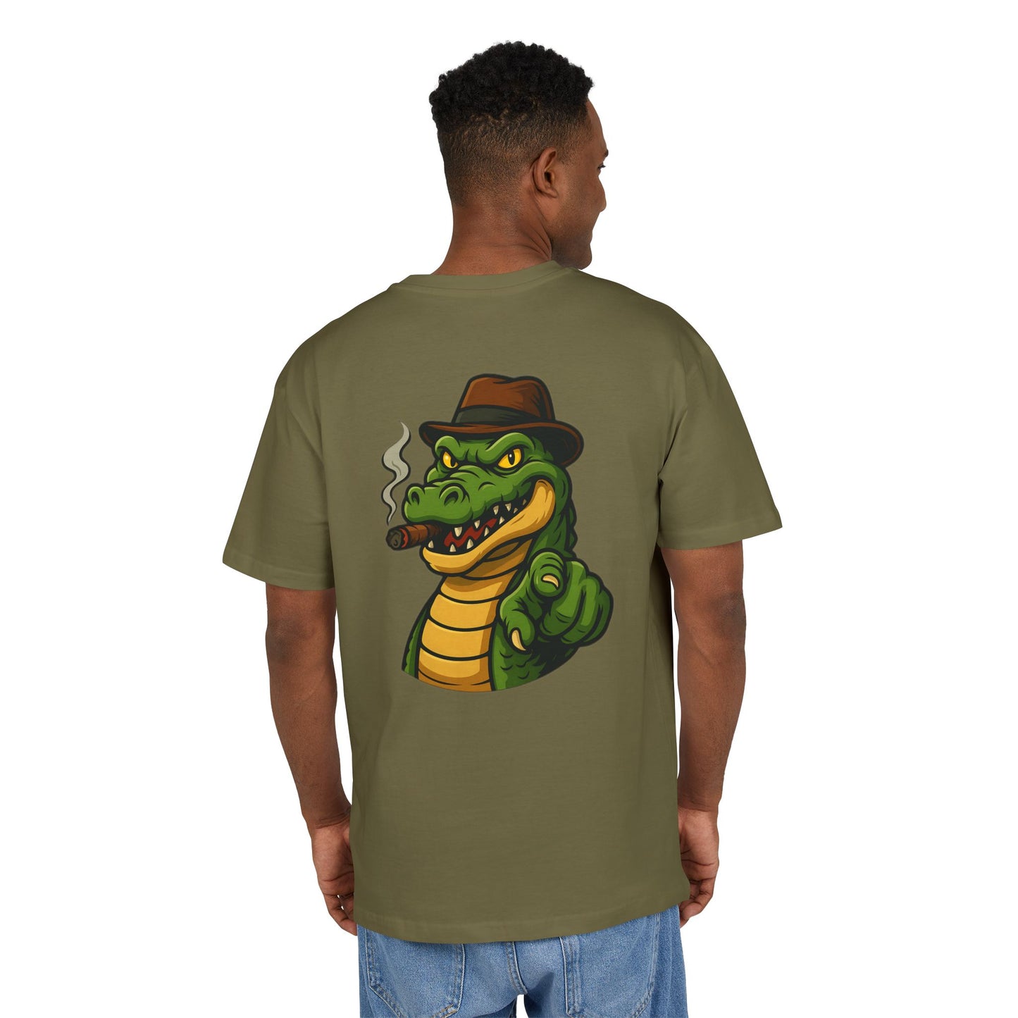 Gangster Alligator T-Shirt (Rückenprint) – Cooles Unisex Shirt mit Zigarren-Krokodil im Retro Comic Style