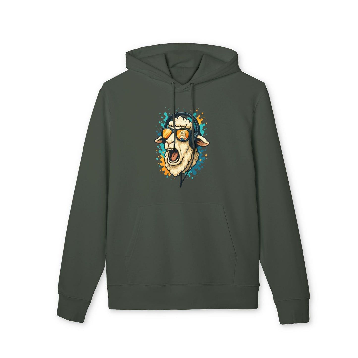 Lustiger Schaf Hoodie (Brustprint) – Unisex Kapuzenpullover mit Kopfhörer & Sonnenbrille – Musik Cartoon Streetwear für Tierfreunde