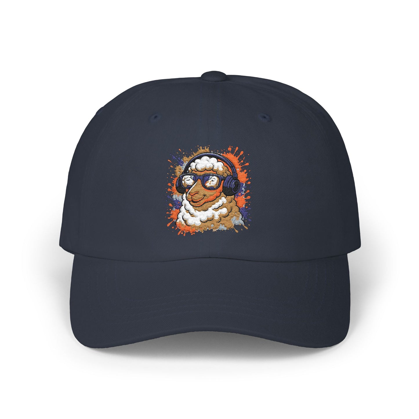 Schaf Cap – Stylische Unisex Basecap mit Kopfhörer-Schaf & buntem Farbspritzer-Design