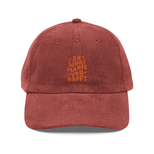 Do What Makes You Happy Cord Cap – Retro Cord Basecap mit Stickerei - Good Vibes, Gift for Friends, Relaxed Fashion