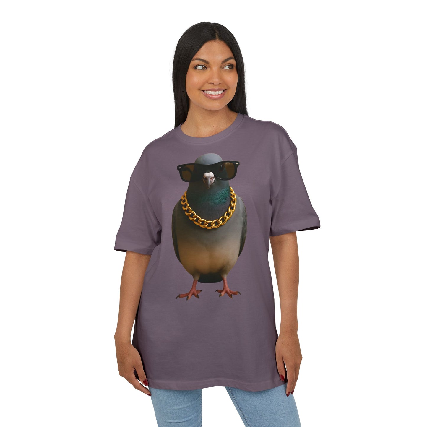 Streetstyle Taube T-Shirt (Brustprint) – Cooles Pigeon Design mit Sonnenbrille & Goldkette für Urban Vibes