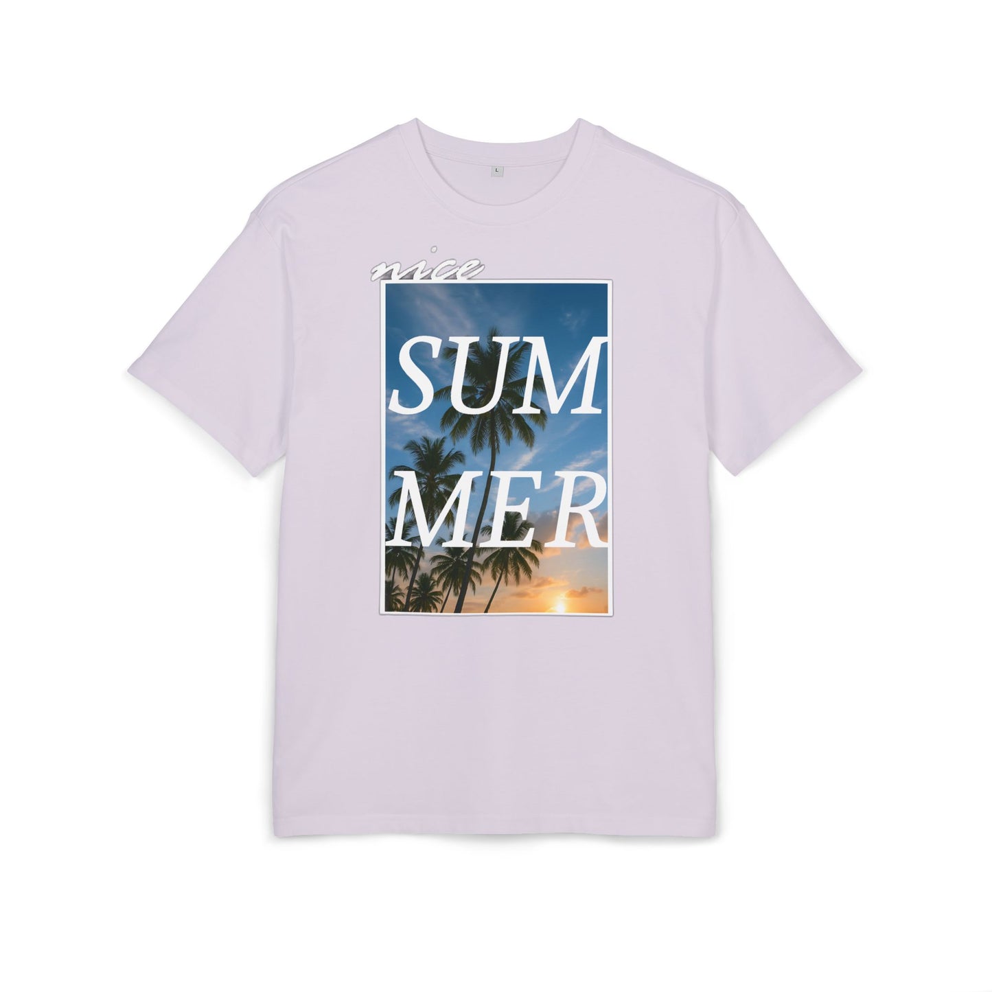 Nice Summer T-Shirt (Brustprint)– Palmendesign, Sonnenuntergang & Urlaubs-Vibes | Unisex Oversize Shirt für den Sommerlook