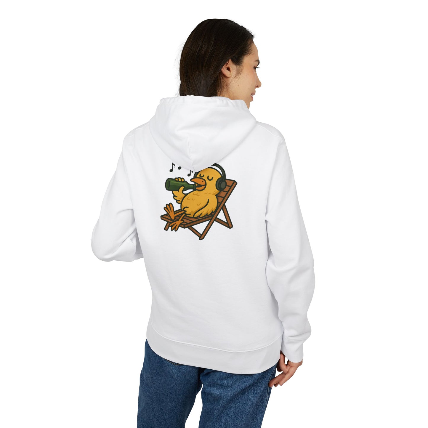 Chillente Hoodie (Rückenprint) – Lustiger Unisex Kapuzenpullover mit Ente, Bier & Musik-Motiv | Perfekt für Freizeit, Festivals & Sommer