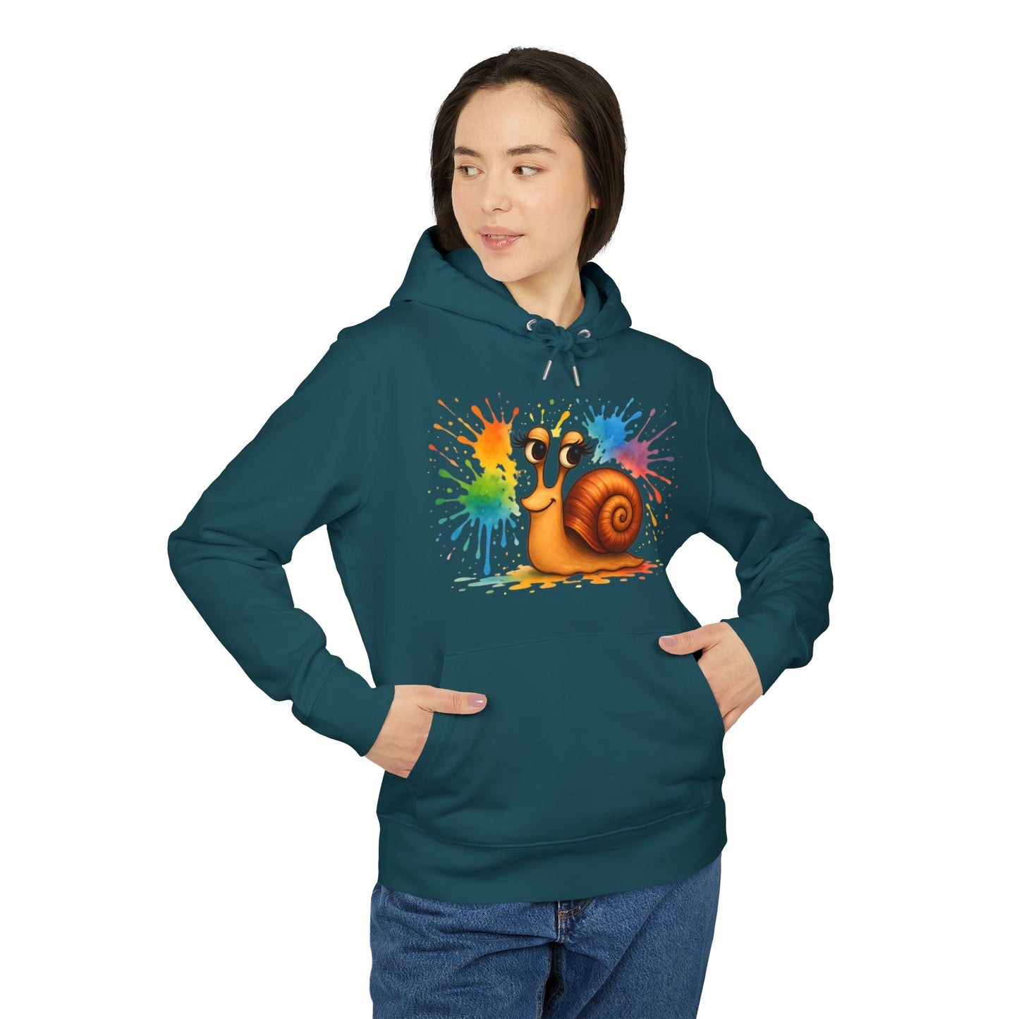 Bunter Schnecken Hoodie (Brustprint) – Lustiger Unisex Kapuzenpullover mit Farbklecks-Design für Kreative & Tierfreunde