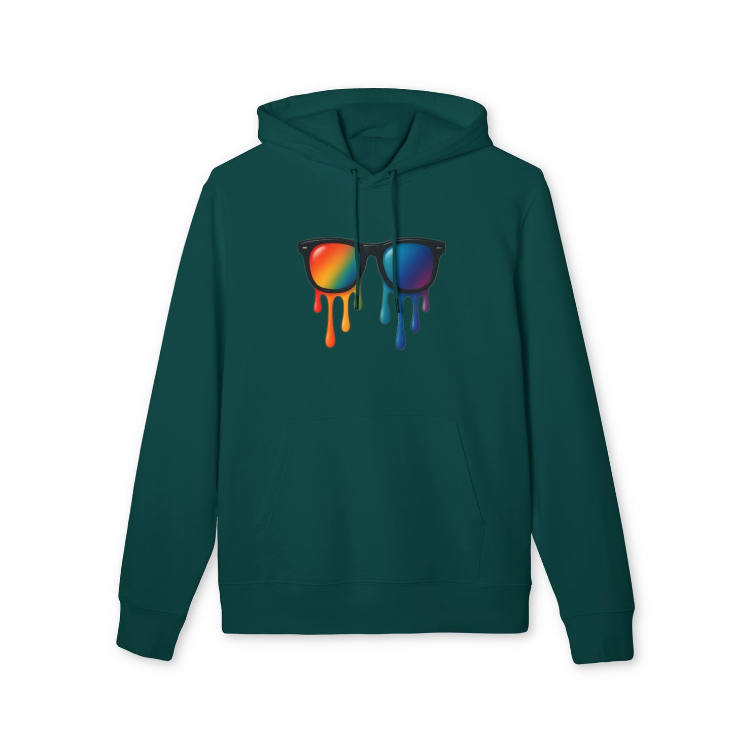 Melting Shades Hoodie (Brustprint) – Stylischer Unisex Hoodie mit bunter Sonnenbrille & Tropf-Effekt | Retro Streetwear für Sommer & Festival