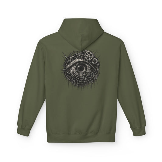 Biomechanisches Auge Hoodie Unisex – Cyberpunk Kapuzenpullover mit Zahnrädern & Kabeln | Futuristischer Techwear Look
