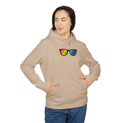 Regenbogen Sonnenbrille Hoodie (Brustprint) – Unisex Kapuzenpullover im bunten Pride Design für Festival & Streetwear