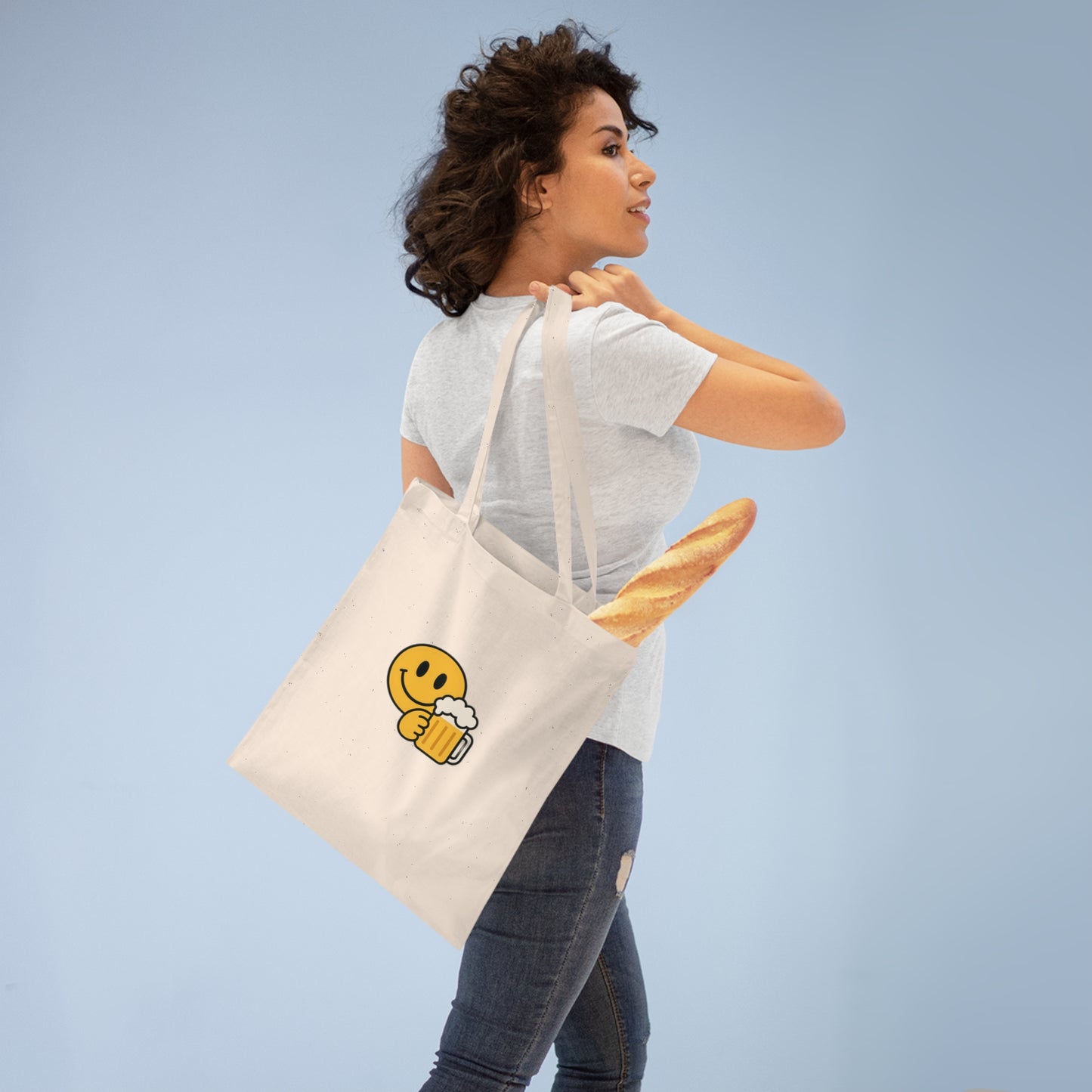 Jutebeutel mit Bier Smiley – Lustiges Festival & Party Accessoire