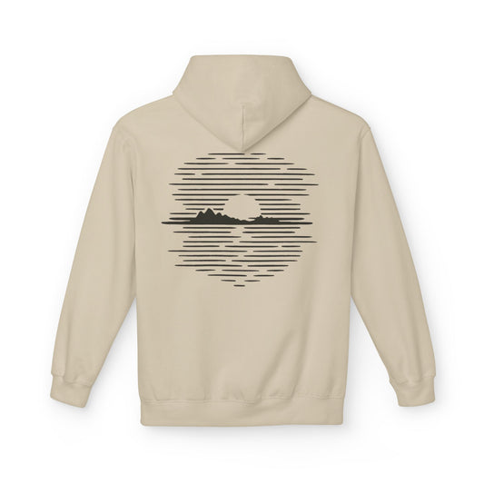 Unisex Hoodie mit Berg-Sonnenuntergang Design (Rückenprint) – Minimalistischer Natur Pullover aus Baumwolle