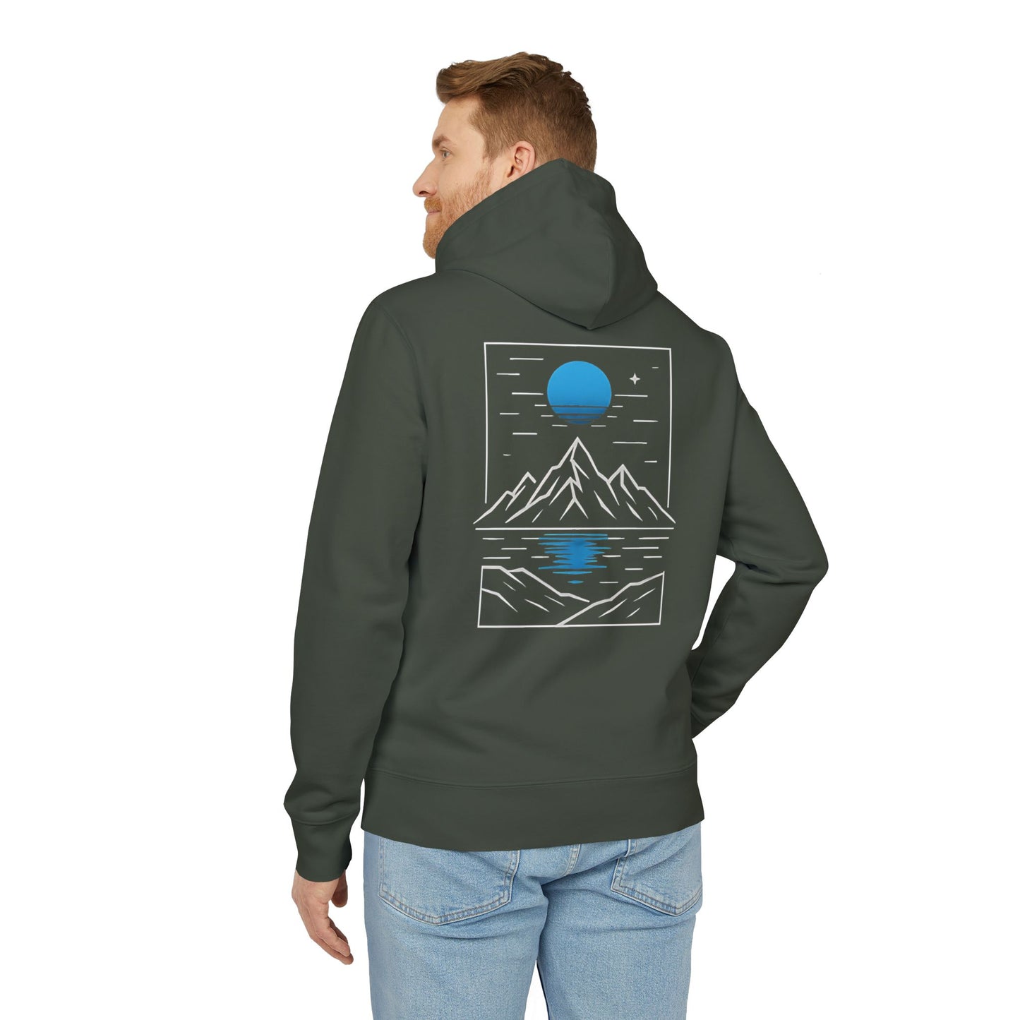Berg Motiv Hoodie (Rückenprint) – Minimalistischer Kapuzenpullover mit Natur- & Mondmotiv – Unisex Oversize Streetwear für Outdoor- & Landschaftsliebhaber