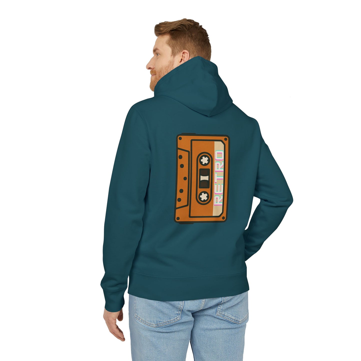 Retro Tape Hoodie (Rückenprint) – Stylischer Unisex Kapuzenpullover mit Kassettenmotiv & Schriftzug „Retro“ auf dem Rücken | Nostalgische Streetwear für Musikfans