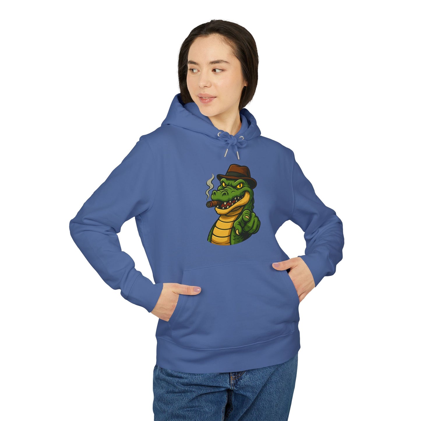 Gangster Alligator Hoodie (Brustprint) – Cooler Unisex Kapuzenpullover mit Krokodil, Zigarre & Hut im Comic Style