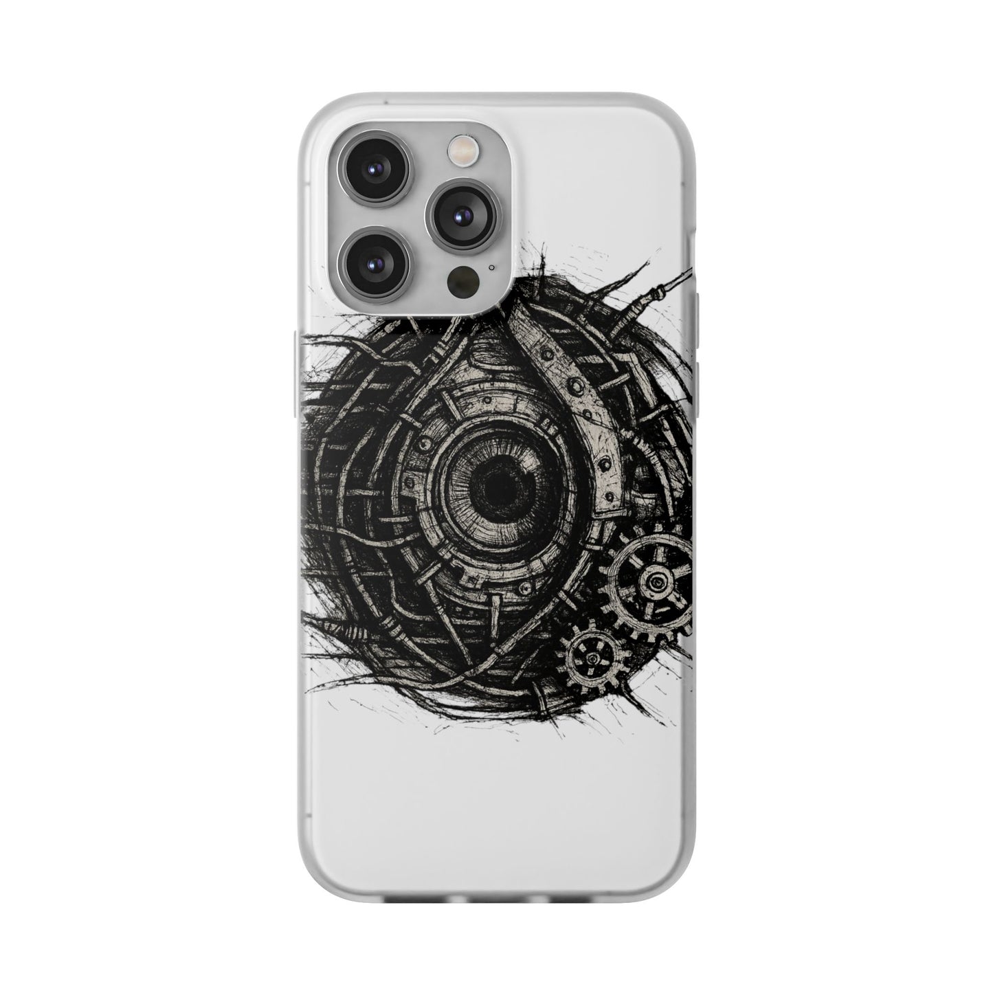 Biomechanisches Auge Handyhülle – Futuristisches Cyberpunk Design mit Zahnrädern & Kabeln | Schutzhülle für iPhone & Android