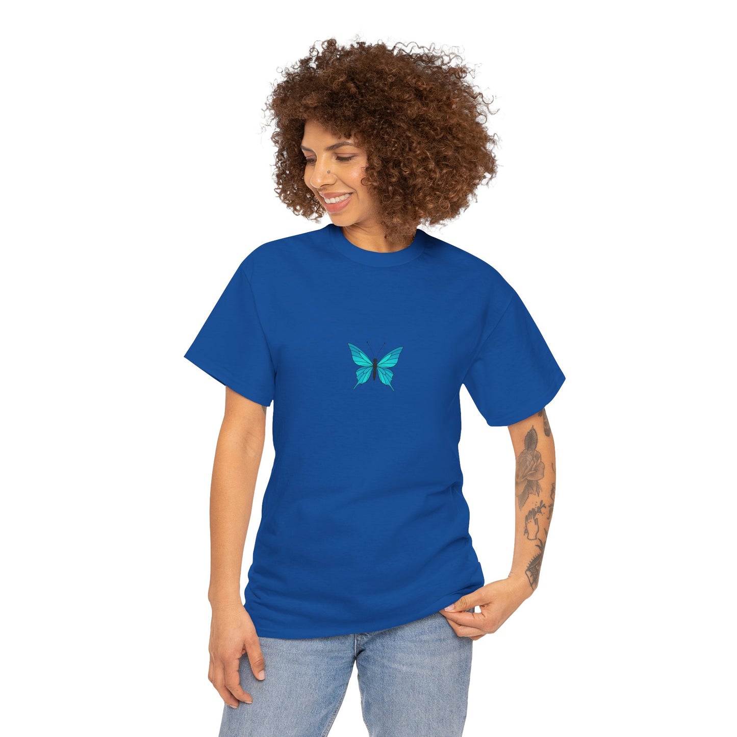 Blauer Schmetterling T-Shirt Unisex (Brustprint) – Farbintensives Butterfly Design | Natur-inspiriertes Shirt aus Baumwolle