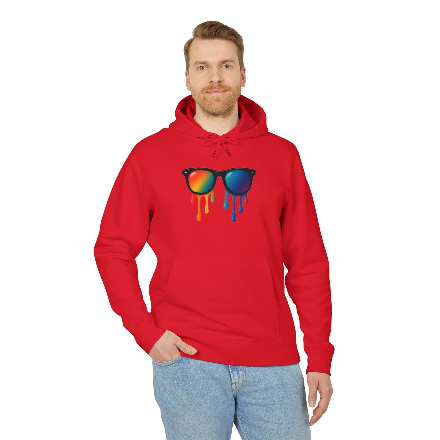 Melting Shades Hoodie (Brustprint) – Stylischer Unisex Hoodie mit bunter Sonnenbrille & Tropf-Effekt | Retro Streetwear für Sommer & Festival