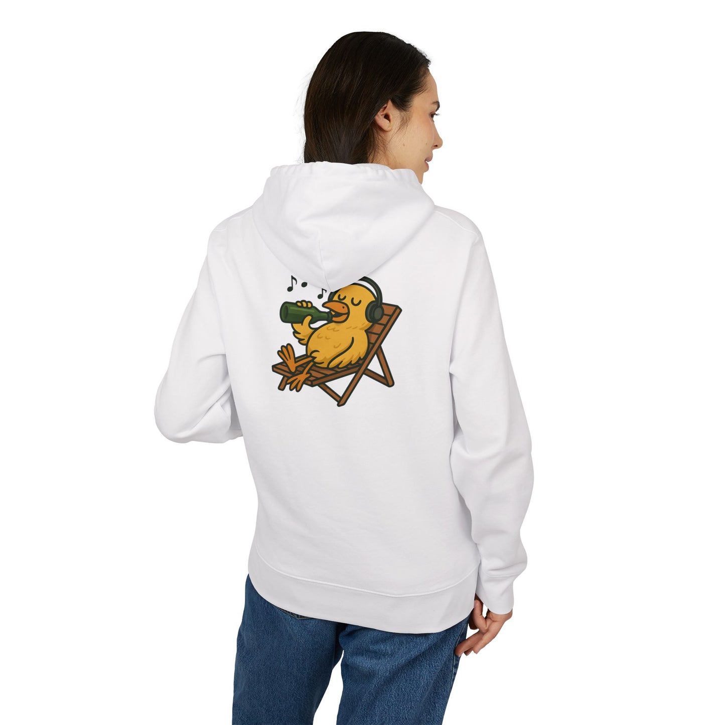 Chillente Hoodie (Rückenprint) – Lustiger Unisex Kapuzenpullover mit Ente, Bier & Musik-Motiv | Perfekt für Freizeit, Festivals & Sommer
