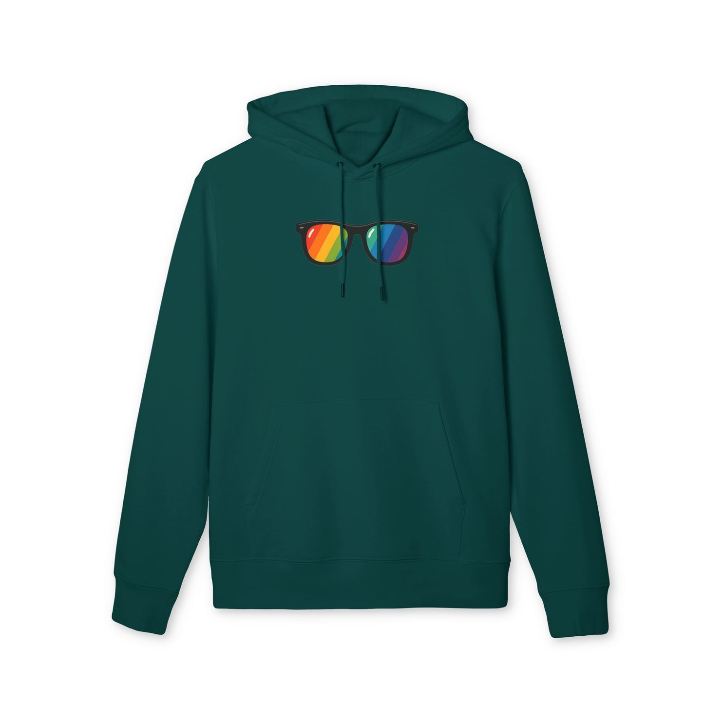 Regenbogen Sonnenbrille Hoodie (Brustprint) – Unisex Kapuzenpullover im bunten Pride Design für Festival & Streetwear