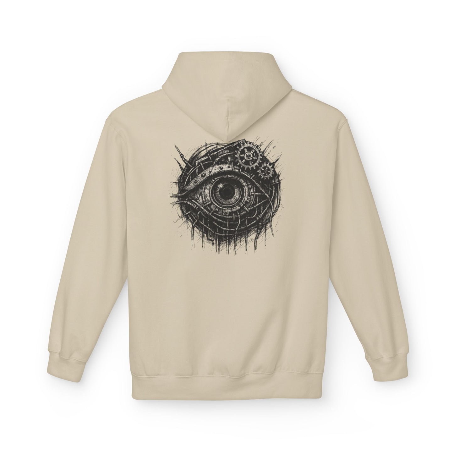 Biomechanisches Auge Hoodie Unisex – Cyberpunk Kapuzenpullover mit Zahnrädern & Kabeln | Futuristischer Techwear Look