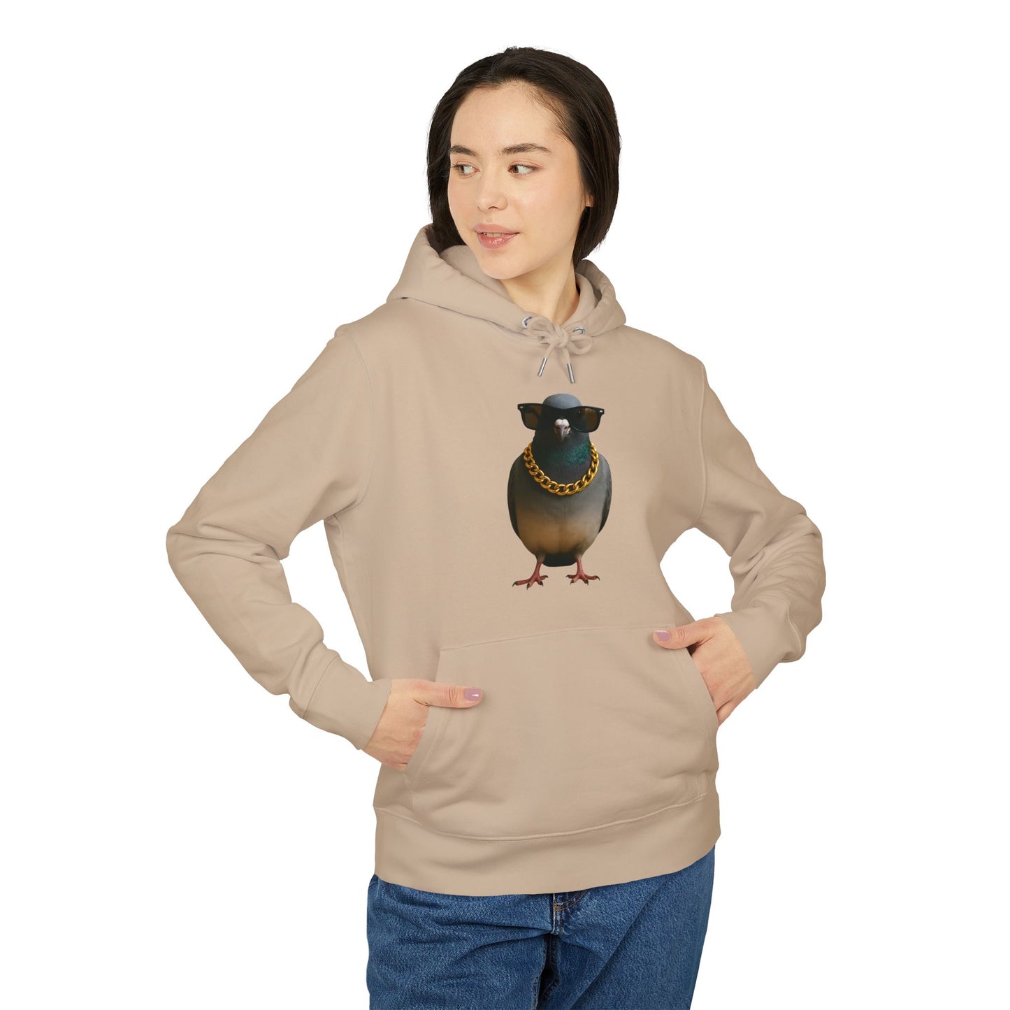 Gangster Taube Hoodie (Brustprint) – Lustiger Streetstyle Kapuzenpullover mit Vogel Motiv – Oversize Unisex Hoodie für Herren & Damen