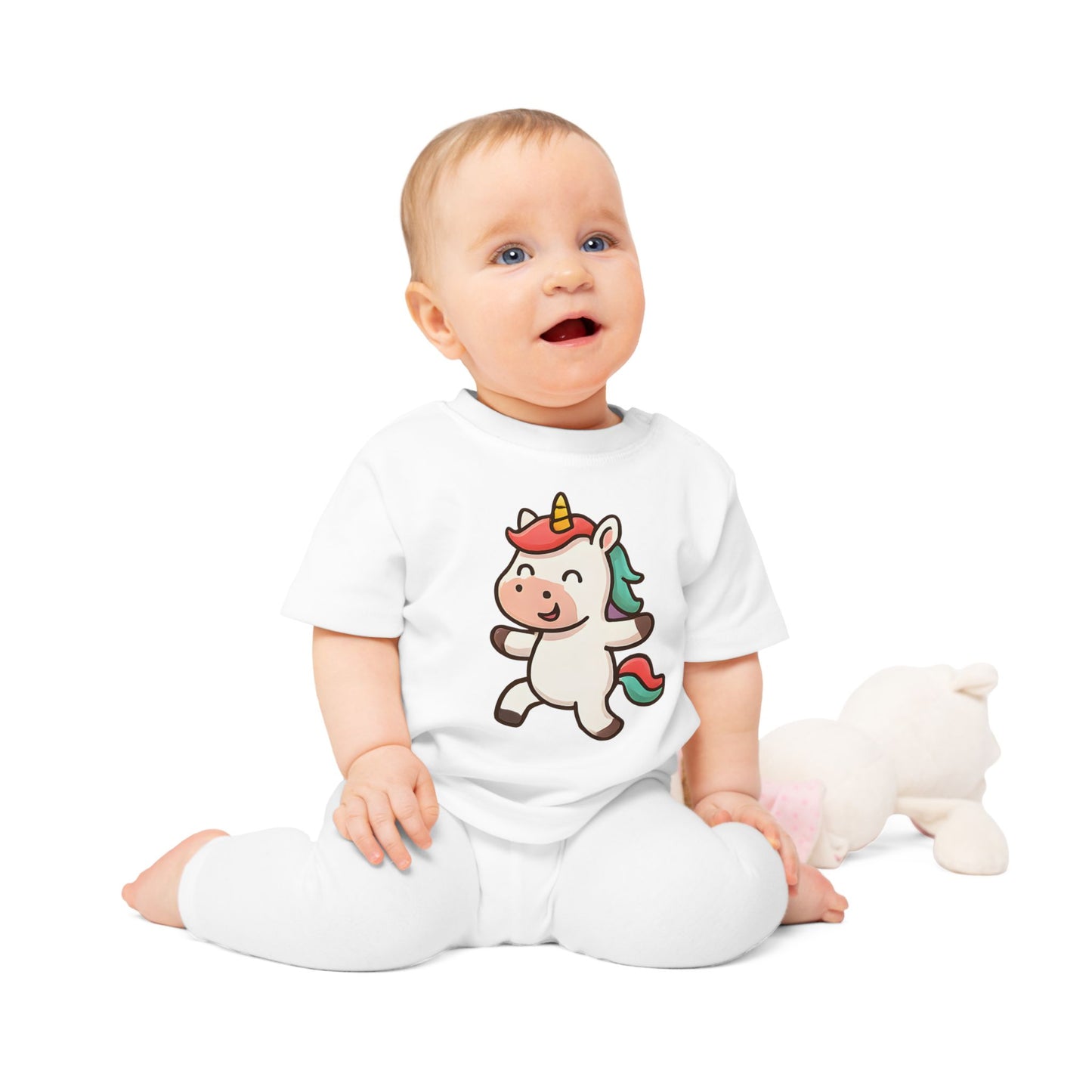Baby T-Shirt „Happy Unicorn“ – Süßes Einhorn-Motiv, Bio-Baumwolle, nachhaltige Babybekleidung für kleine Träumer