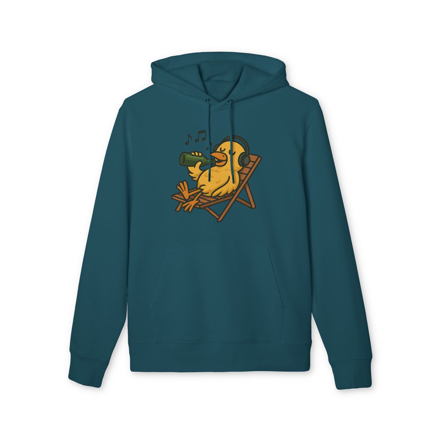 Chillente Hoodie (Brustprint) – Lustiger Unisex Kapuzenpullover mit Ente, Bier & Musik-Motiv | Perfekt für Freizeit, Festivals & Sommer